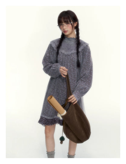 “Everyday Mist” Jacquard Lace Layering Top ( Ivory / Fog Gray )