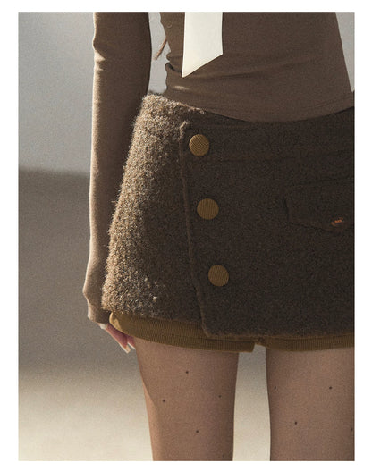 AOMALM - Roasted Pecan Low-Rise Wool-Look Skort