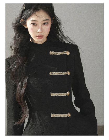 AOMALM - Quiet Black Fitted Fish-Tail Jacket & A-Line Skort Set