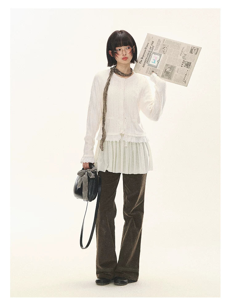 "Wisteria Whisper" Open-Knit Lace Tie Cardigan (Wisteria/ Ivory)