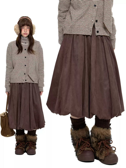 EZEK | Cloud Flower Bubble Skirt A-Line Midi (Black / White / Tan / Gray)