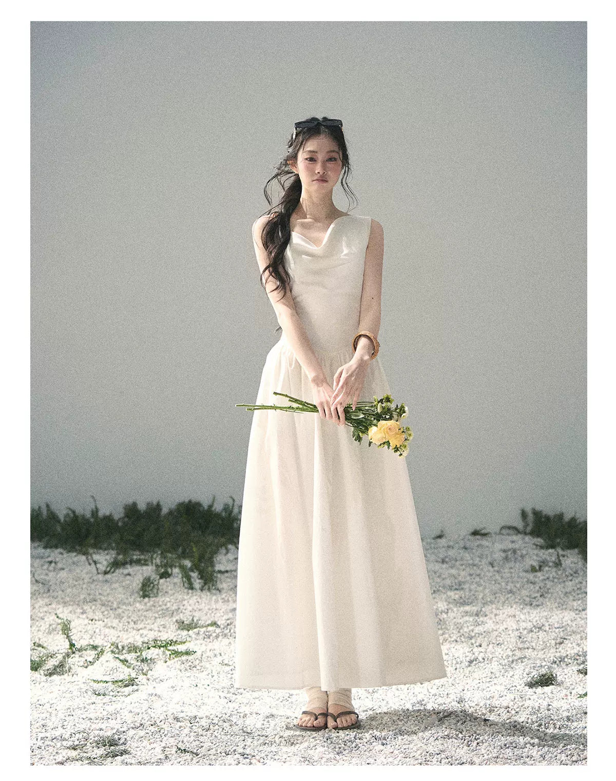 "Moonlight Sonata" Camellia White Elegant Sleeveless Maxi Dress