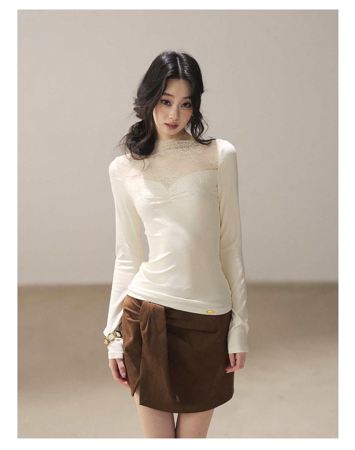 170726 "A Whisper Against the Skin" Cream Beige Lace Top