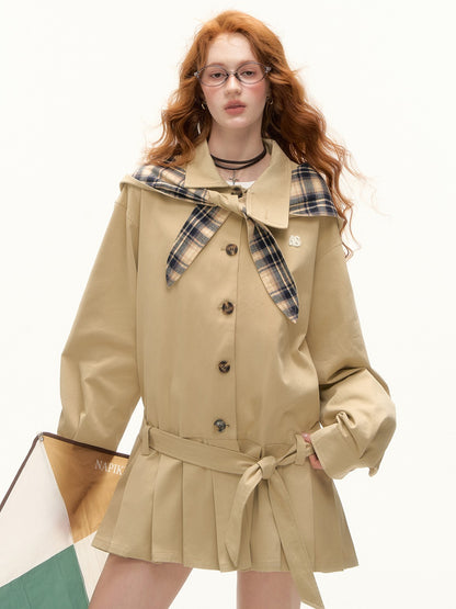 ASGONY - Preppy Bunny Collar Jacket with Removable Plaid Ears (Khaki Brown)
