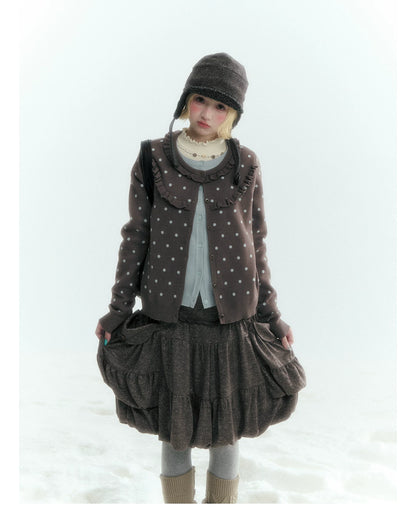 Horridale - Gray Brown Green Polka Dot Low-Rise Knit Bubble Skort