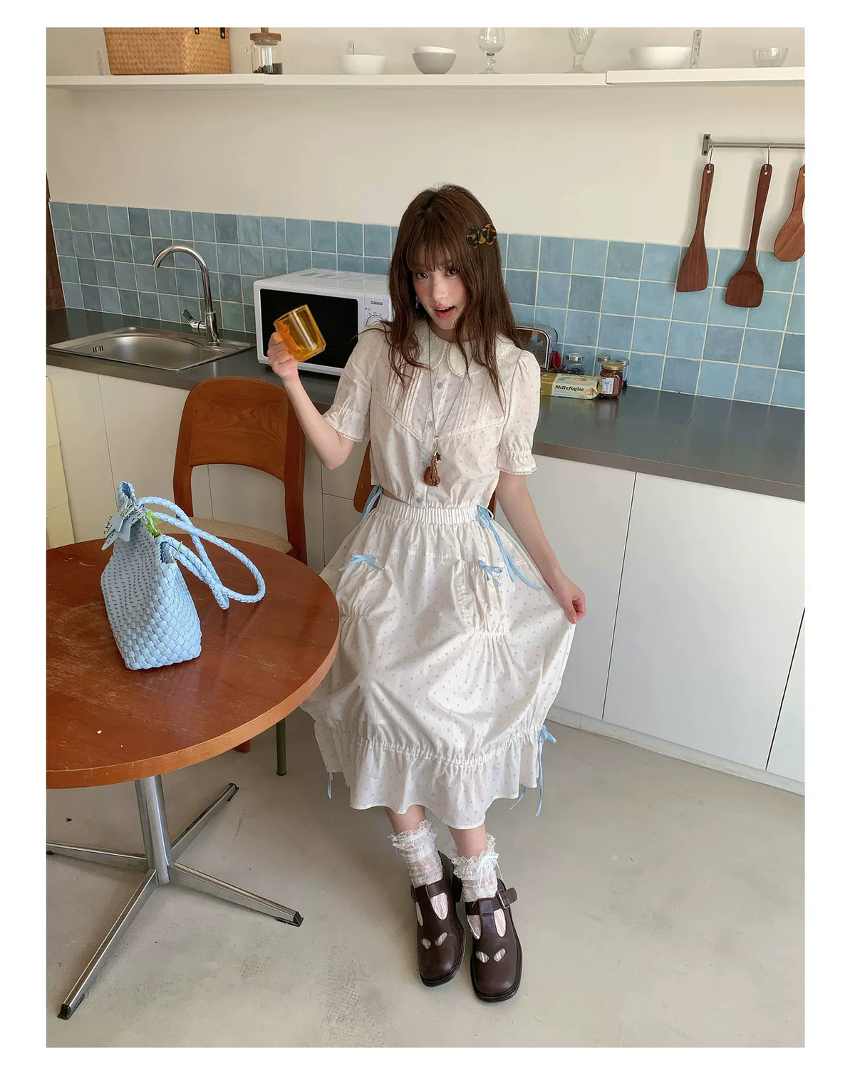[RF] “Starlight Sea Salt” Cream White Ballet Bow Two-Piece Set
