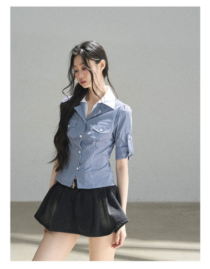 "Shimmer Across the Sea" Denim Bubble Skort (Rock Black/ Vintage Blue)