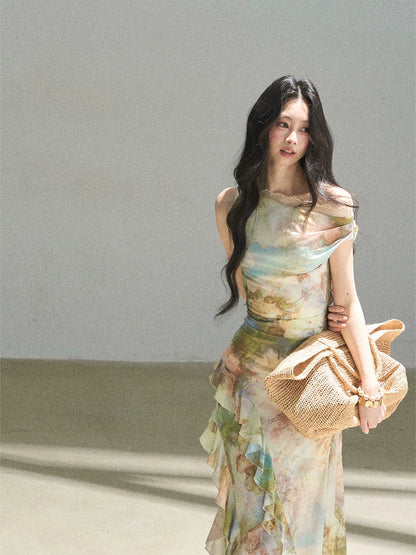 "Daisies & Poppies" Misty Meadow Off-Shoulder Lace Maxi Dress
