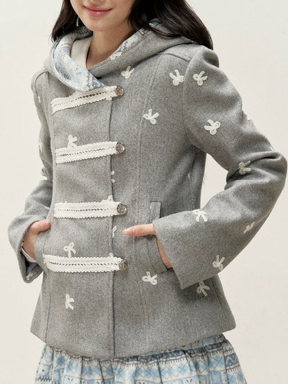 [RF] Heather Gray Vintage Jacquard Hooded Jacket with Frost Mist Blue Details