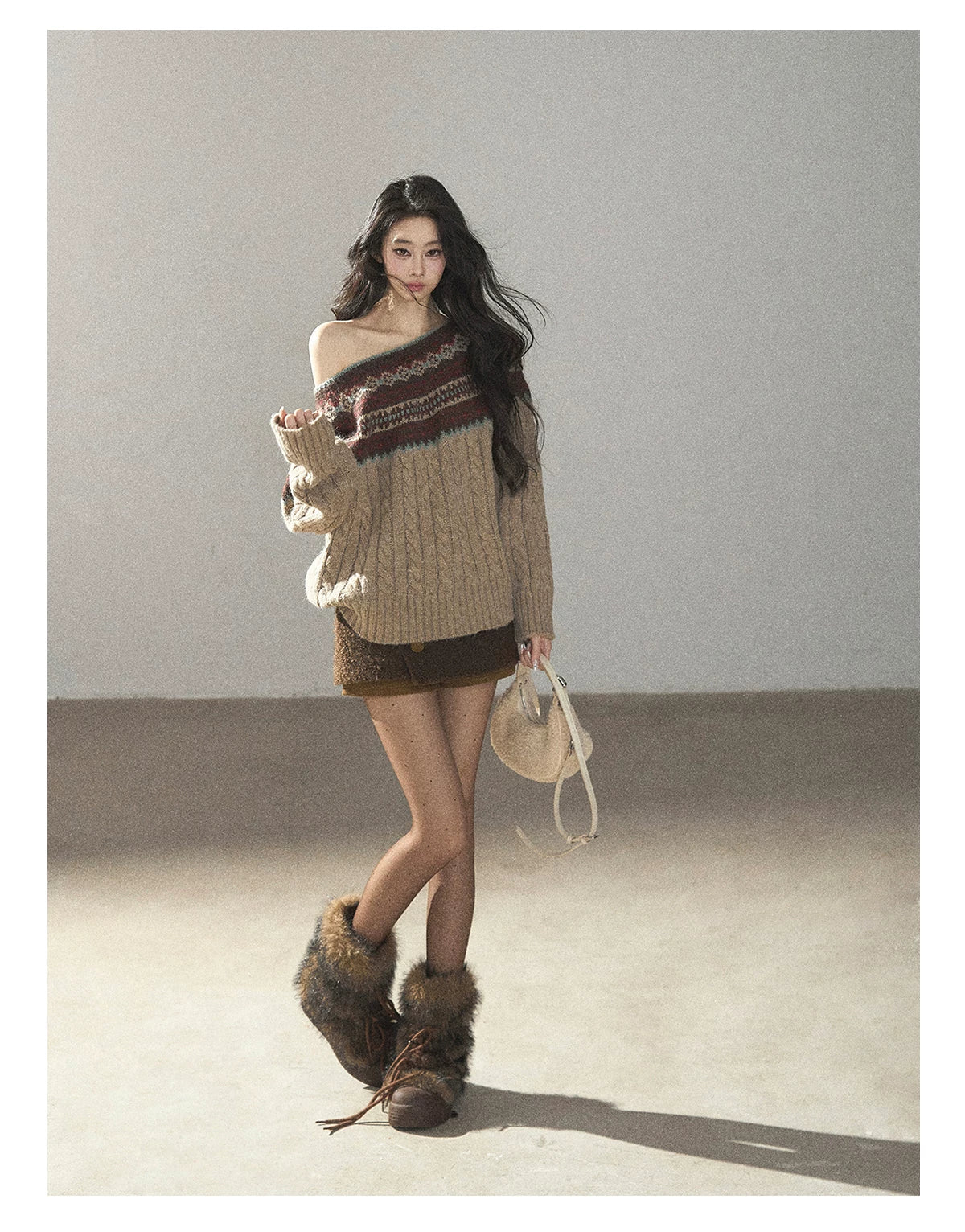 AOMALM - Roasted Pecan Low-Rise Wool-Look Skort