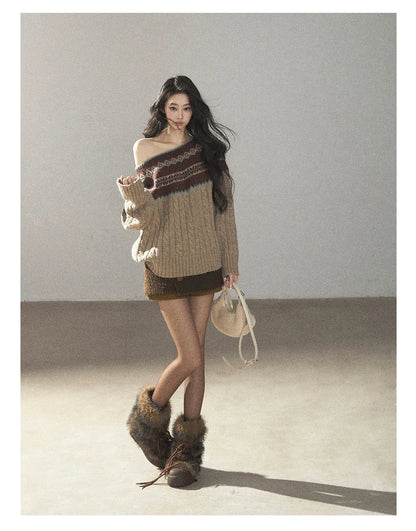 AOMALM - Roasted Pecan Low-Rise Wool-Look Skort
