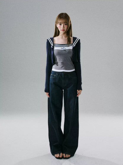 LOST FOREST - Navy Hooded Knit Cardigan