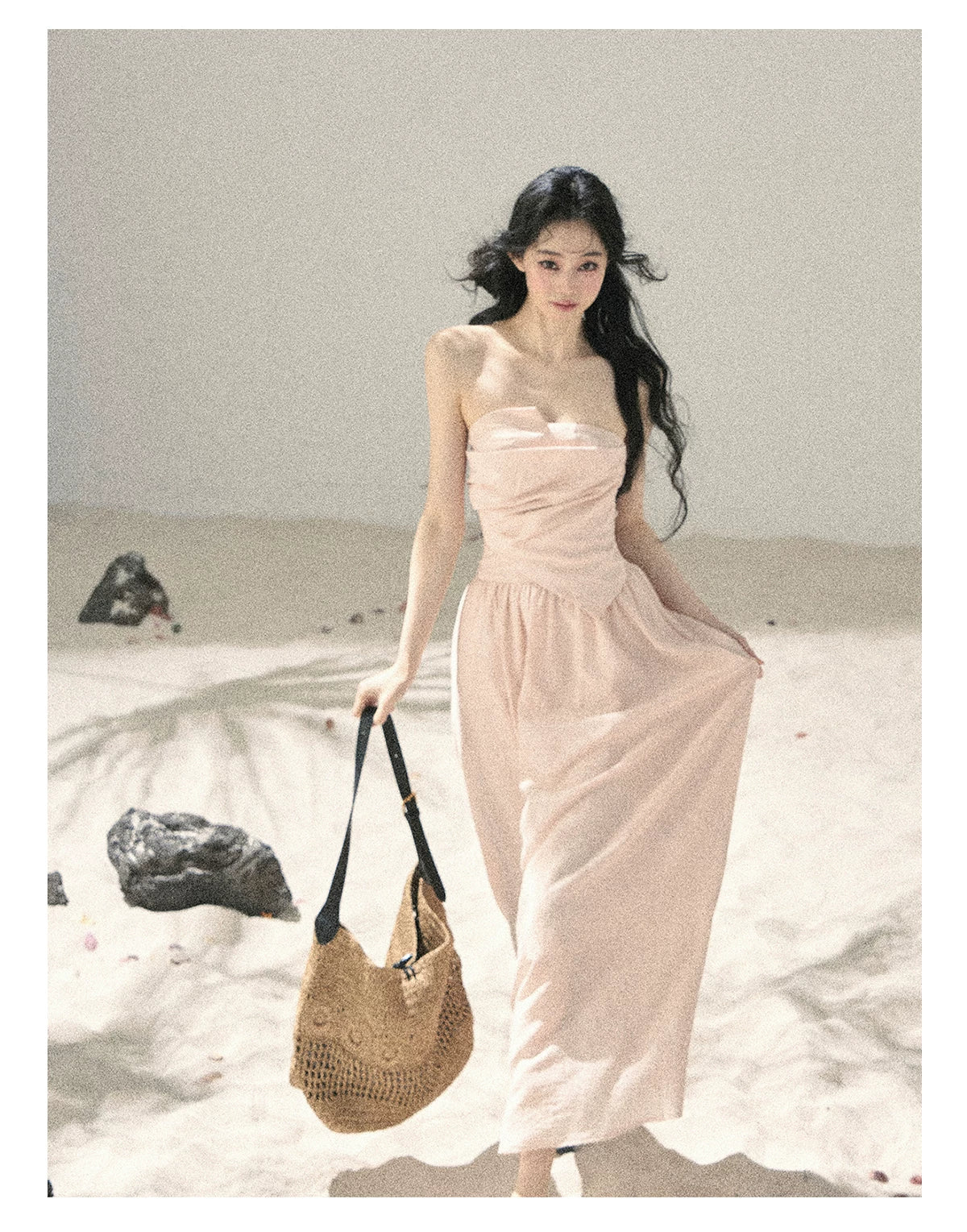 "Blushing Sunset Clouds" Ballet Pink Strapless Maxi Dress