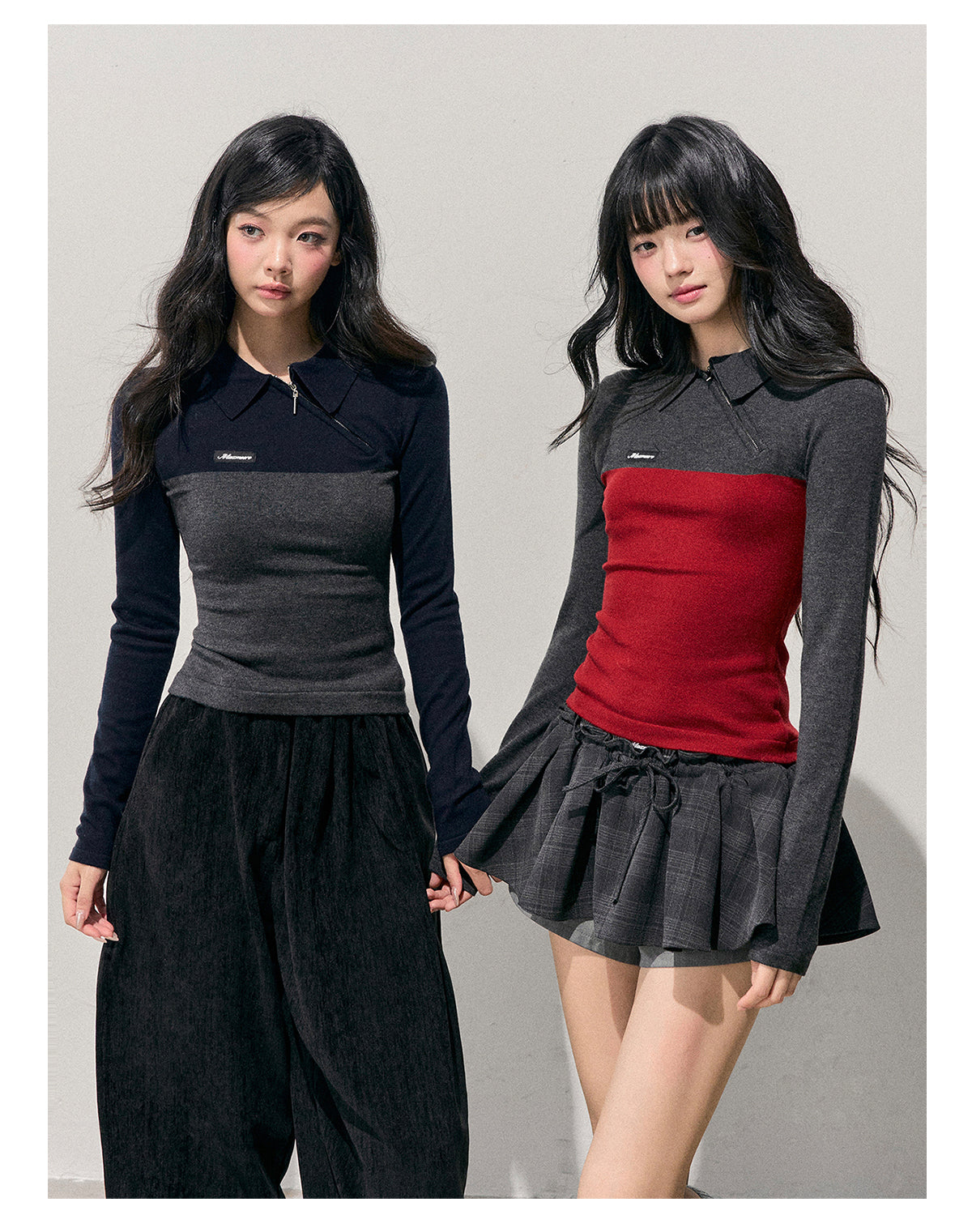 少也眼 “Undercurrents of Time” Slim-Fit Long-Sleeve Polo Knit Top