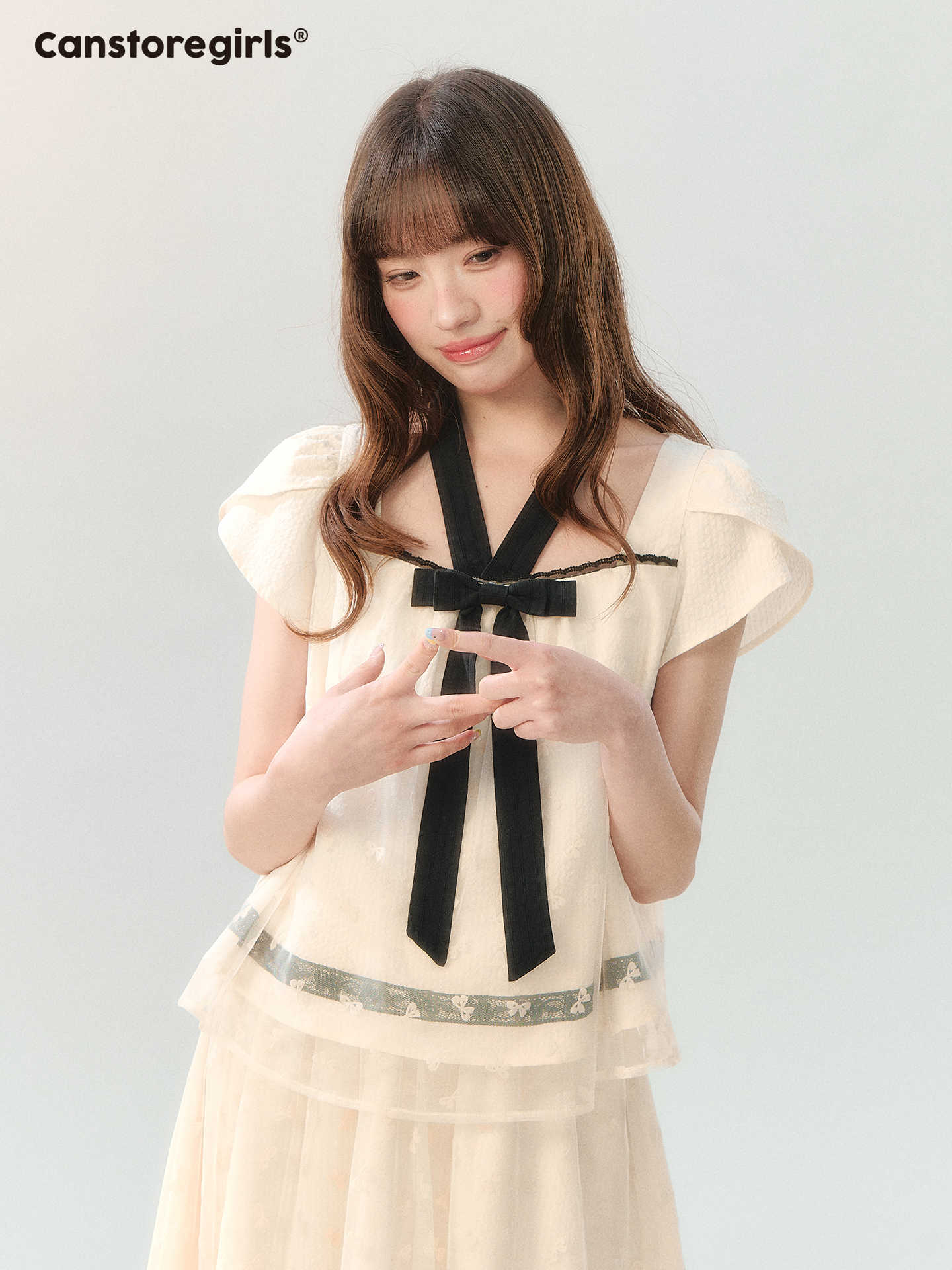 "Velvet Bow Butterfly" Apricot Flocked Tulle Skirt Set PP2026231