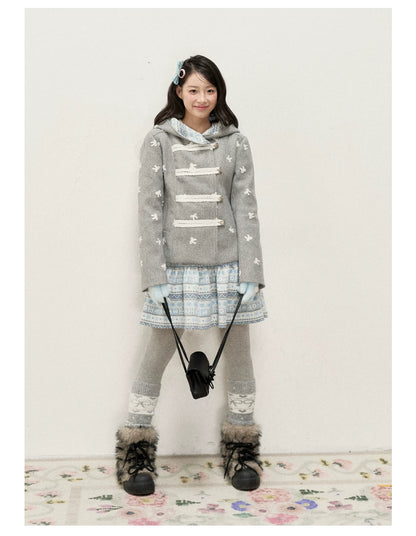 [RF] Heather Gray Vintage Jacquard Hooded Jacket with Frost Mist Blue Details