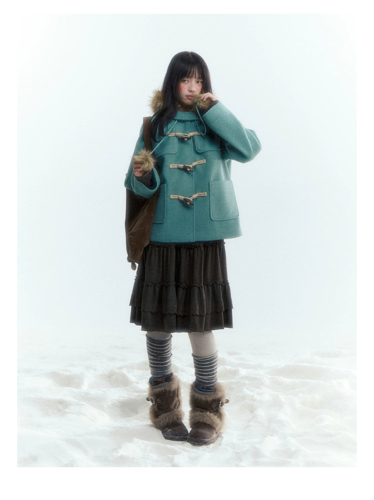 Horridale - Preppy Hooded Wool-Blend Duffle Coat with Pom-Pom Details – Blue Green