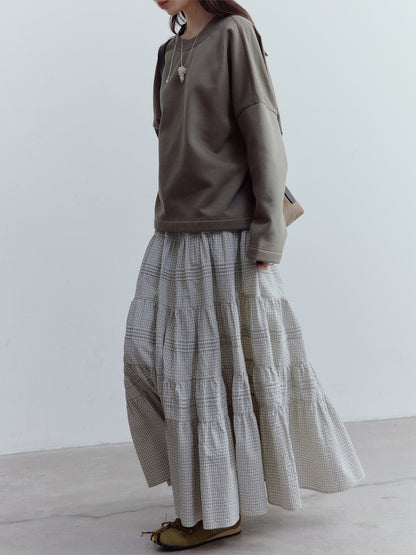 FUSSED Black & White Gingham Cotton Tiered Midi Skirt FOF-25SS156a