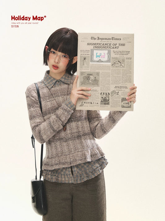 "Sandalwood Violet" Purple Mist Open-Knit Peplum Sweater