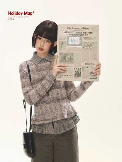 "Sandalwood Violet" Purple Mist Open-Knit Peplum Sweater