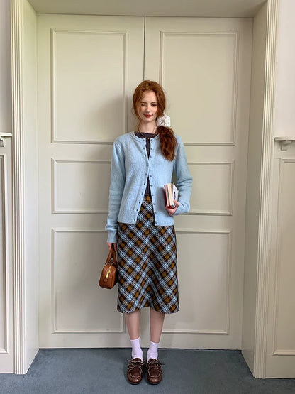 Caramel Brown Plaid Maxi Skirt