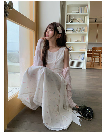 “Berry Orchard Reverie” White Floral Sleeveless Dress
