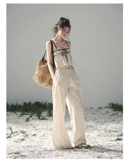 “Midsummer Woven Daydream” Dutch Cream Stripe Two-Piece Set