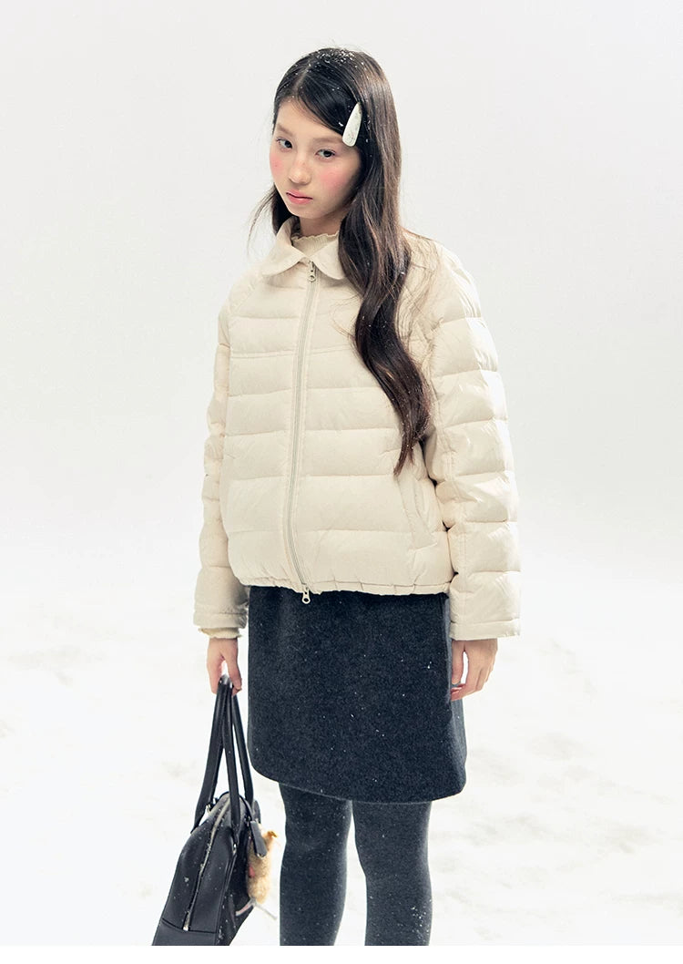 "Lily of the Valley Keepsake" Cropped Down Puffer Jacket (Pearl Beige/ Cloud Blue)