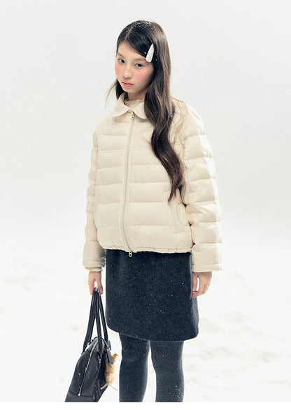"Lily of the Valley Keepsake" Cropped Down Puffer Jacket (Pearl Beige/ Cloud Blue)