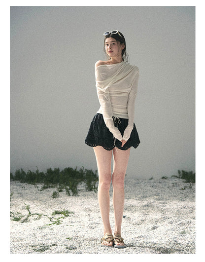 “Where Shadow Walks Beside Light” Milk Apricot Asymmetrical Top