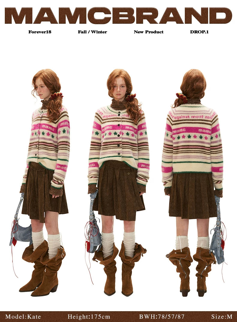 MAMC - Brown Asymmetric Waist Pleated Mini Skirt