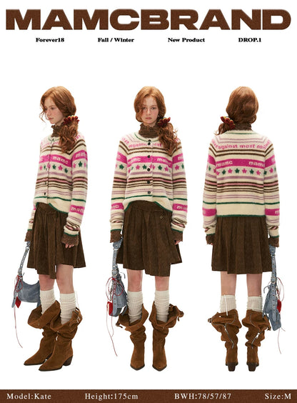 MAMC - Brown Asymmetric Waist Pleated Mini Skirt