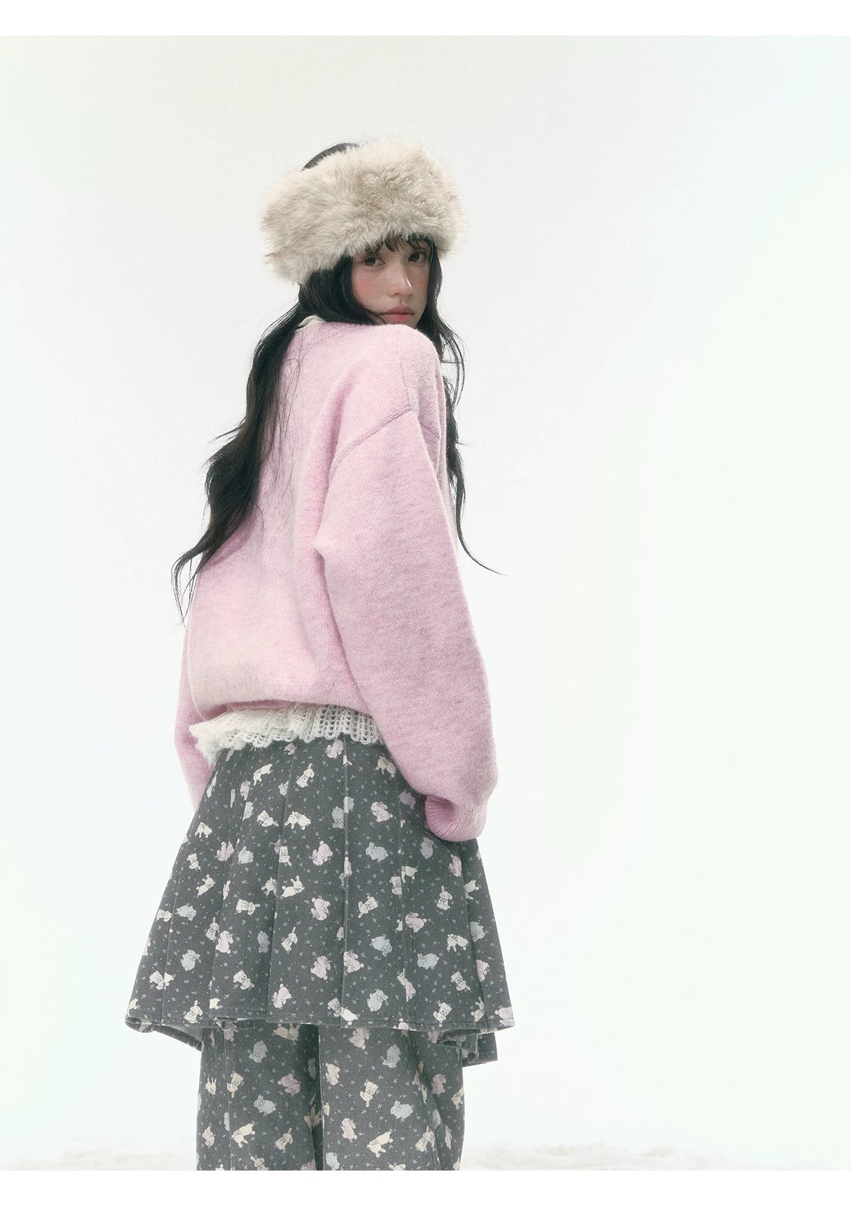 JOVYLLE - Pink Rabbit Jacquard Knit Sweater