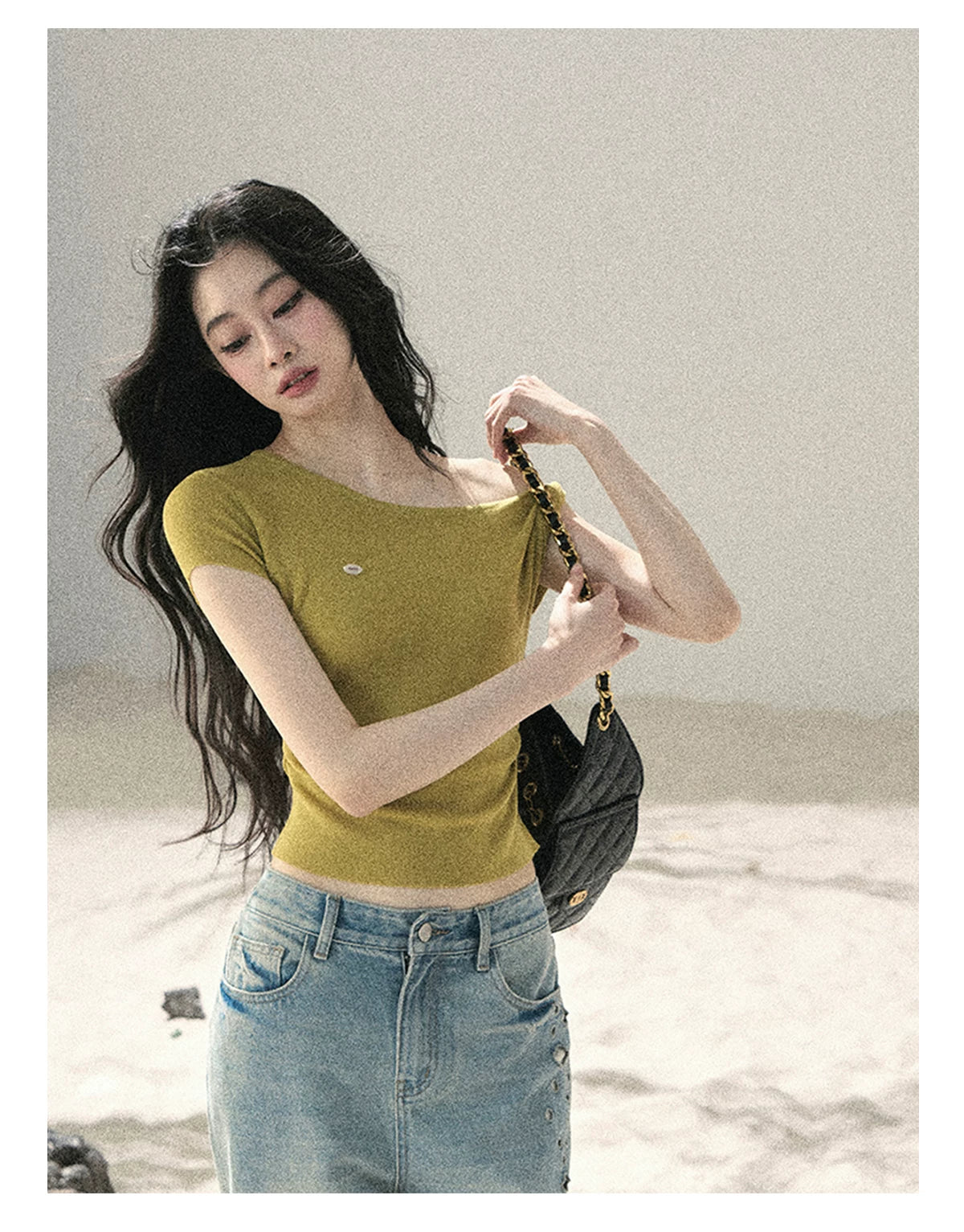 "Shape of the Wind" Forest Green One-Shoulder Twist Crop Top 6556585