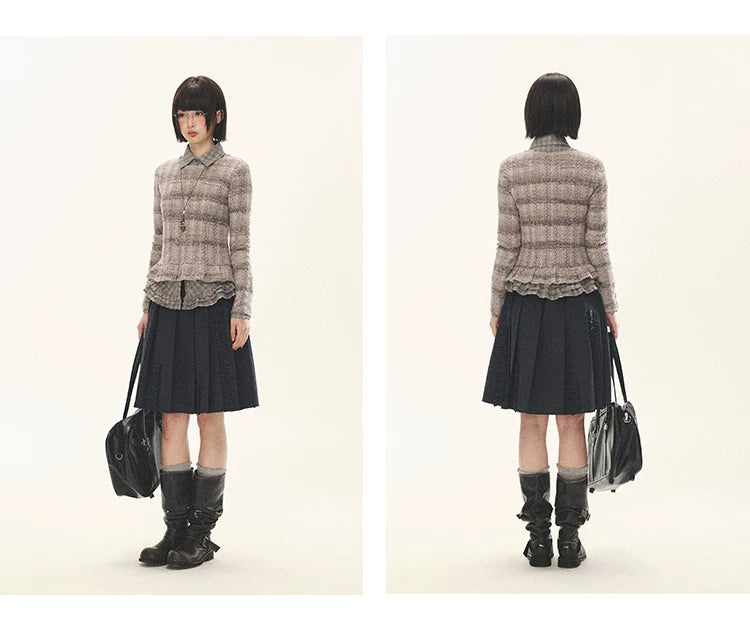 "Sandalwood Violet" Purple Mist Open-Knit Peplum Sweater