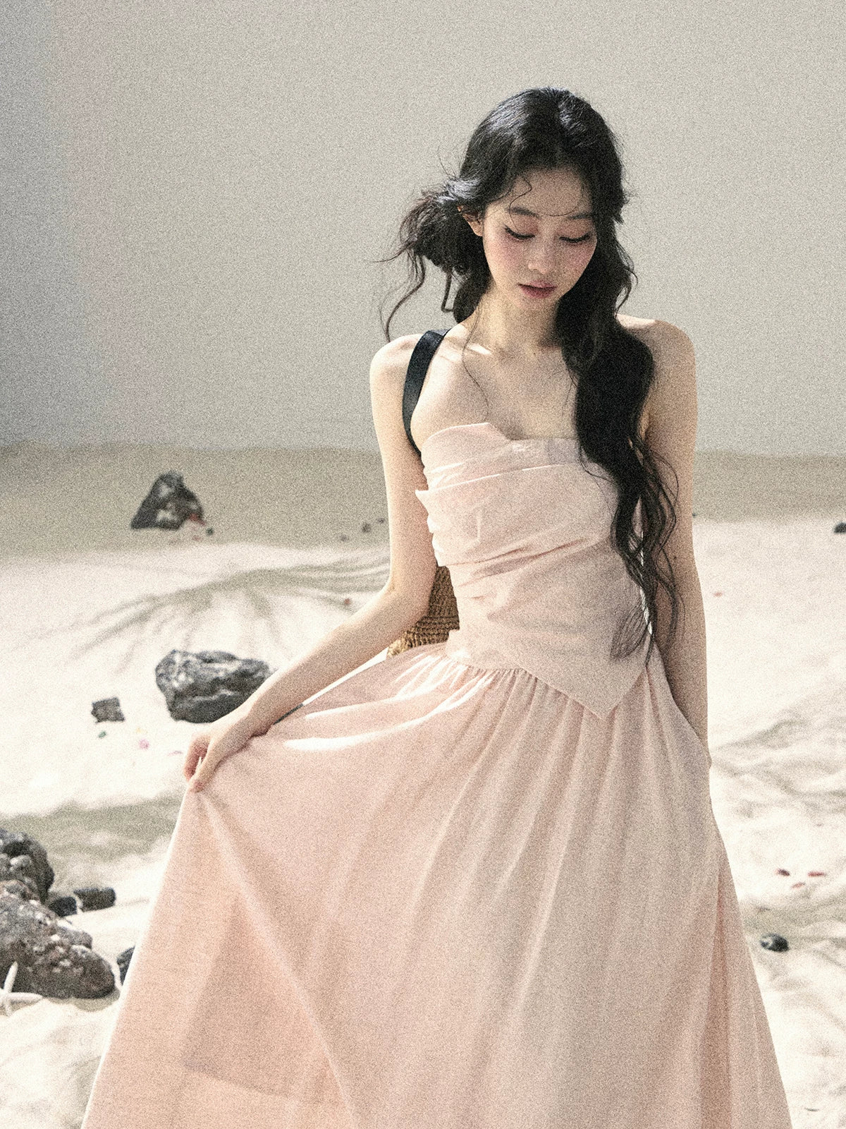 "Blushing Sunset Clouds" Ballet Pink Strapless Maxi Dress