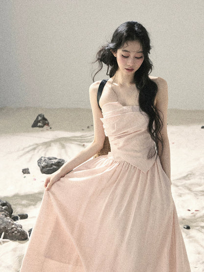 "Blushing Sunset Clouds" Ballet Pink Strapless Maxi Dress