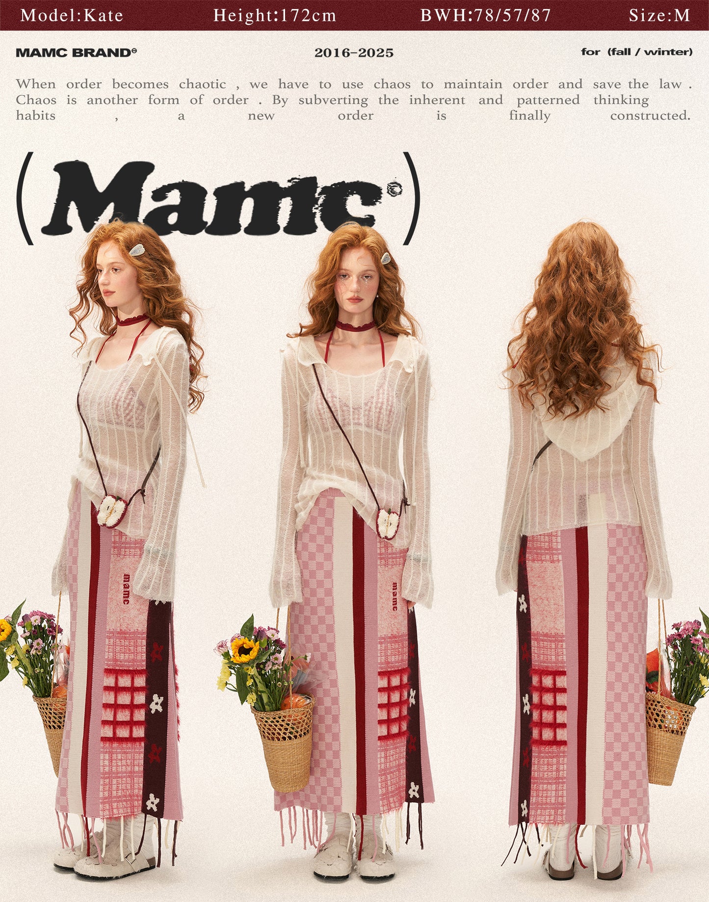 MAMC - Pink Patchwork Fringe Floral Plaid Skirt WE826