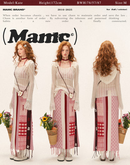 MAMC - Pink Patchwork Fringe Floral Plaid Skirt WE826