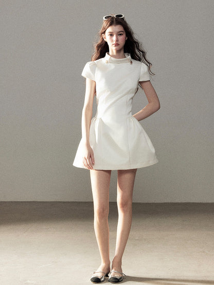 "Light Above the Clouds" Cream Ivory Satin Fit & Flare Mini Dress