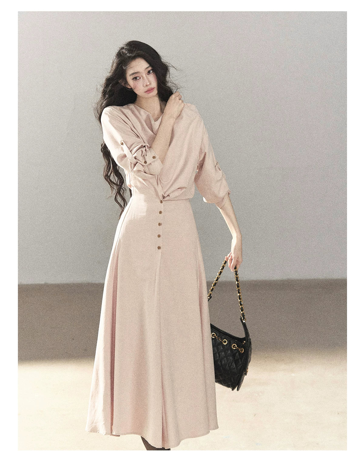 AOMALM - Cinnamon Pink Draped-Neck A-Line Maxi Dress