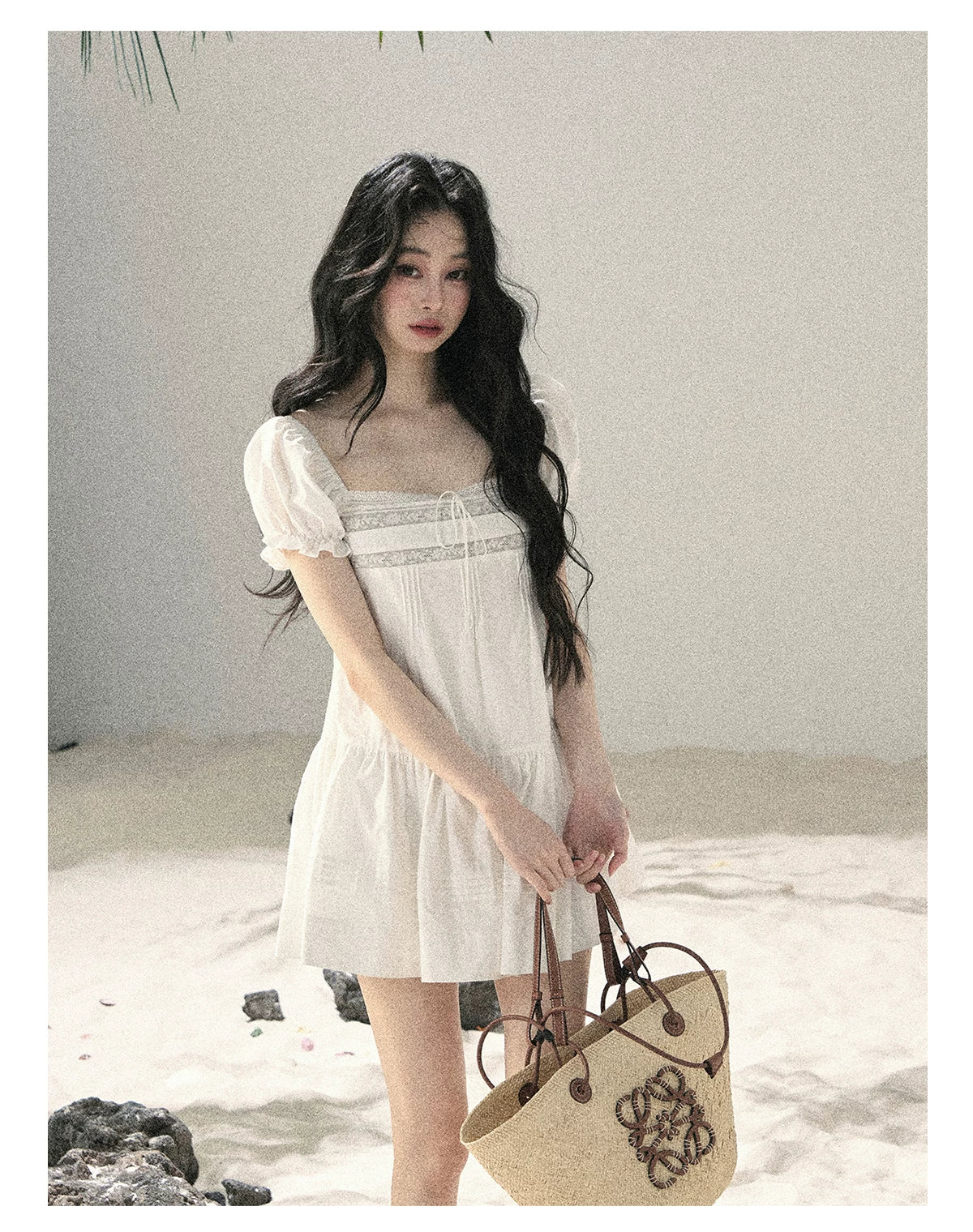 "Light as a Cloud" Frost White Puff Sleeve Lace Babydoll Mini Dress