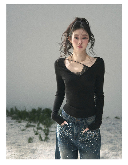 “Day & Night” Midnight Black Lace Knit Top