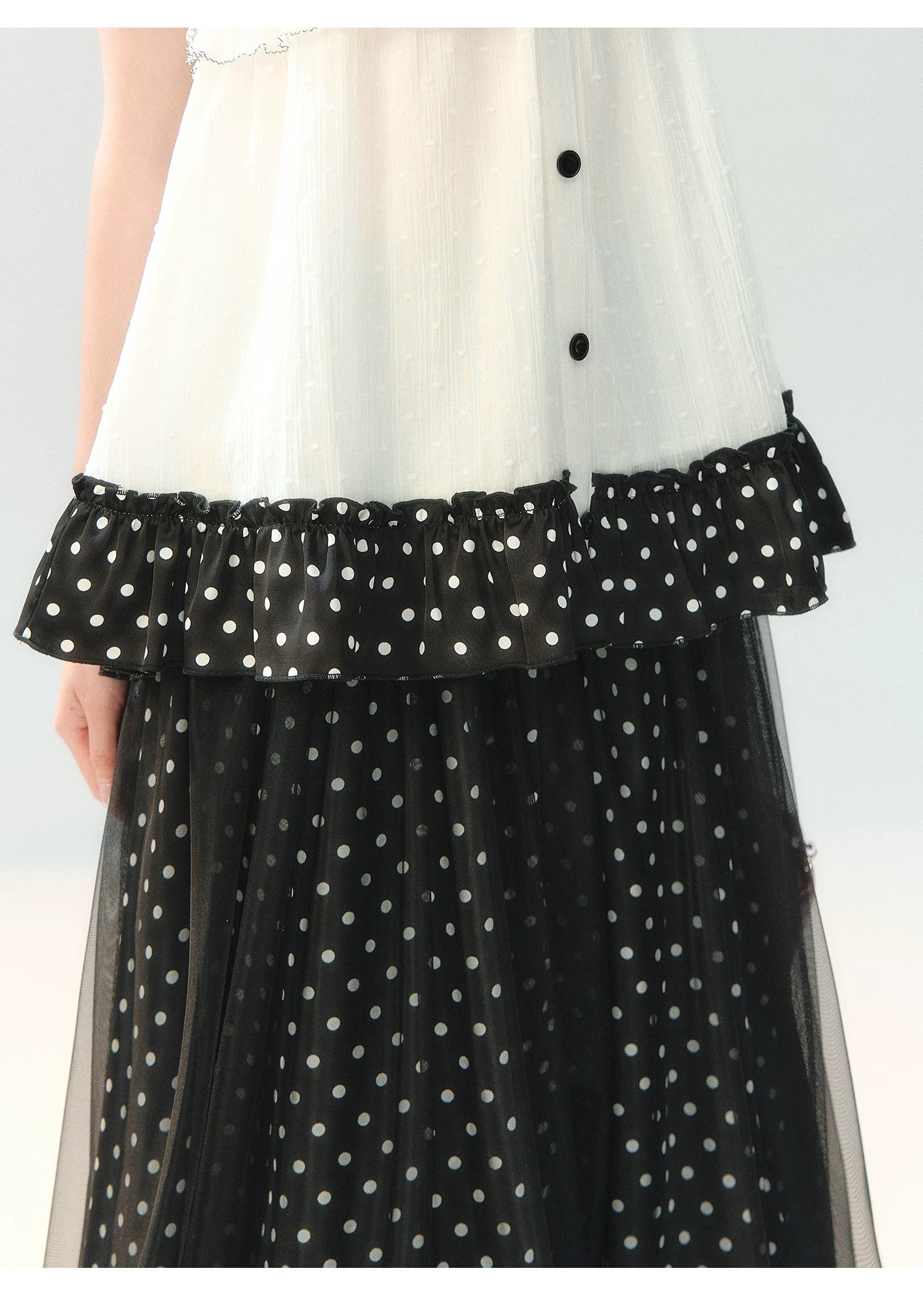 "Midnight Sweet Isle" Black Polka Dot Lace Two-Piece Skirt Set LL2026208