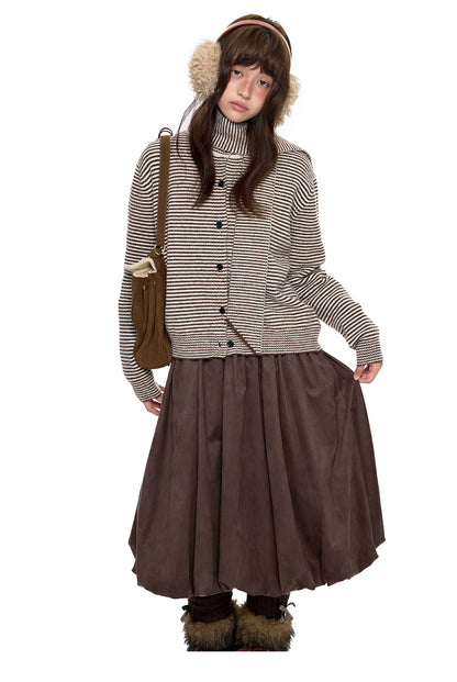 EZEK | Speckled Crew Neck Cardigan Sweater (Gray / Caramel)