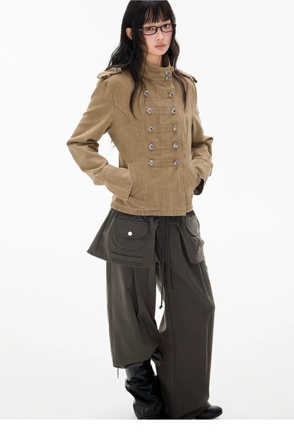 EZEK | Vintage Wash Napoleon Denim Jacket (Brown / Black)