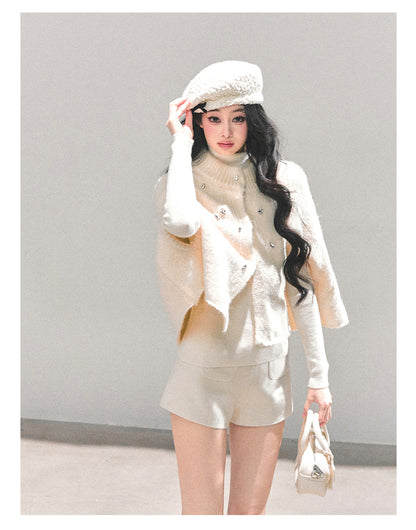 少也眼 “Monologue of the Wilderness” Knit Cape Sweater - White 68415