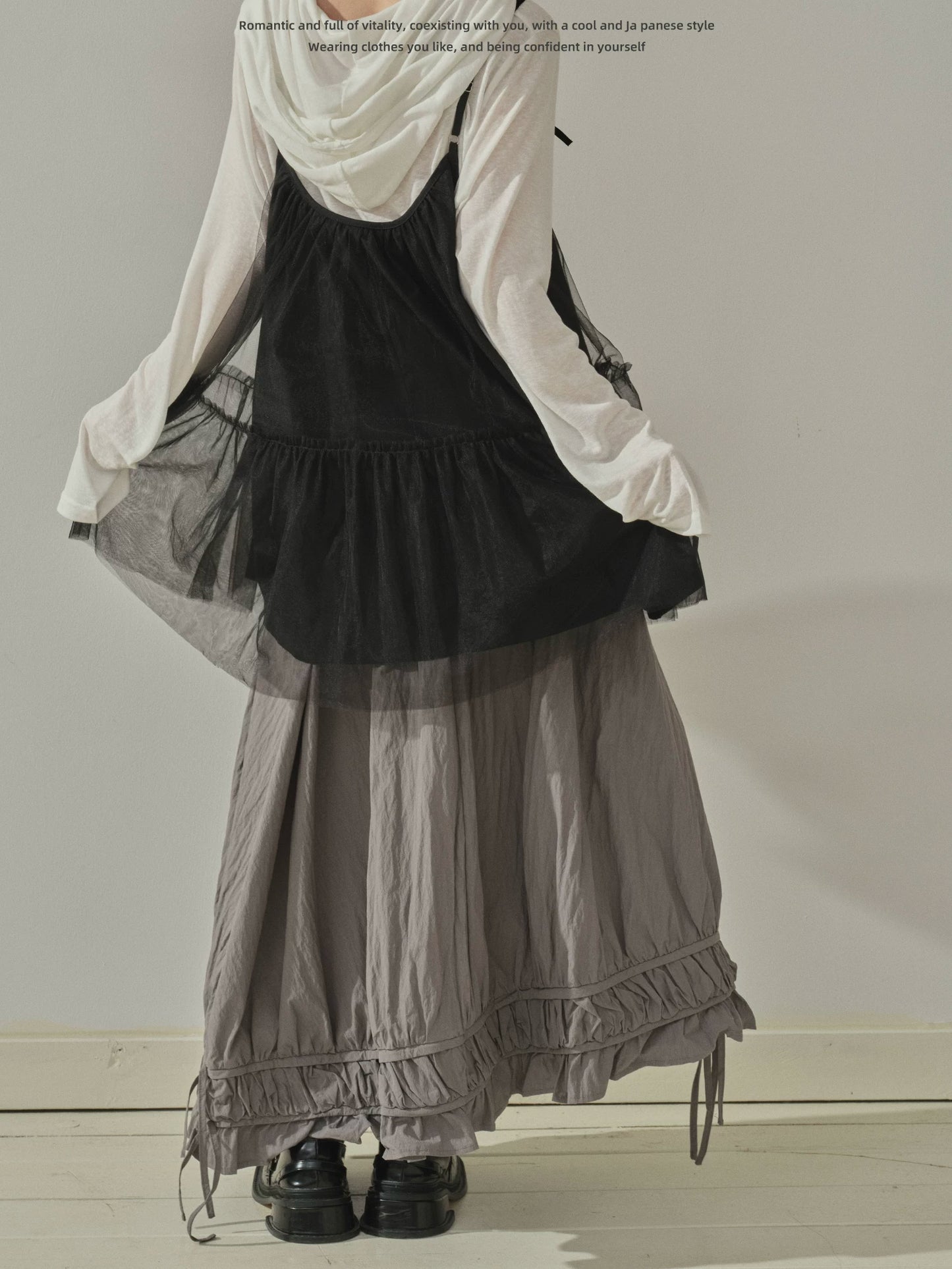 "Quiet Form" Mist Gray A-Line Maxi Skirt