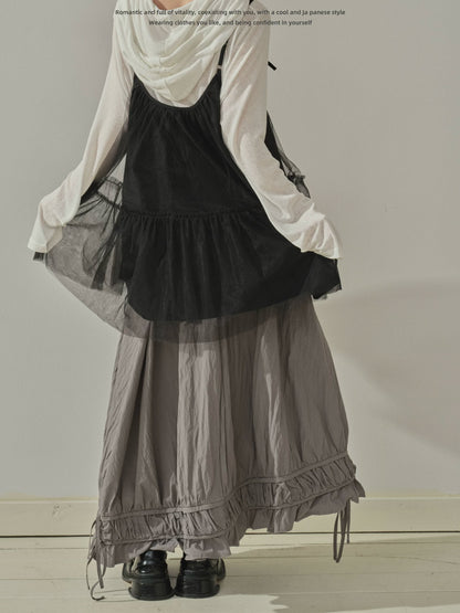 "Quiet Form" Mist Gray A-Line Maxi Skirt