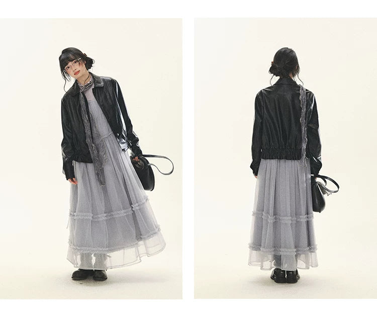 "Morning Veil" Morning Mist Purple Tiered Mesh Slip Midi Dress